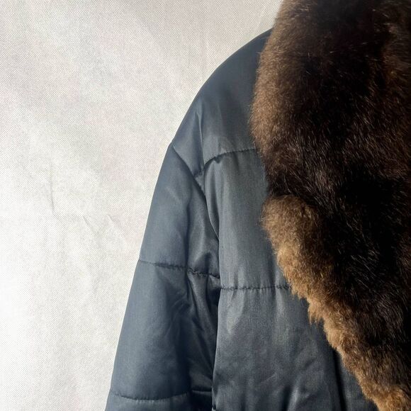 Greg Bell Faux Fur Collar Coat Black with Brown Fur Size‎ Small - Picture 4 of 13